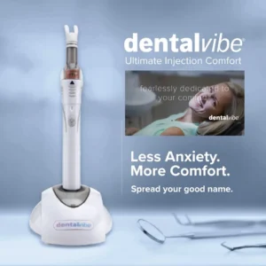 DentalVibe device reduces pain during injections for dental care.